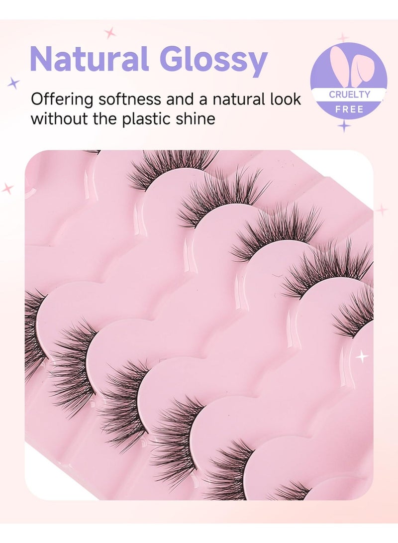 بابونا مجموعة 7 أزواج من رموش طرف نصف عين كاذبة مع رموش عين قطة مموجة وممتلئة وخفيفة، شريط شفاف، مظهر طبيعي، رموش ناعمة يدوية (أسود) - Image 4